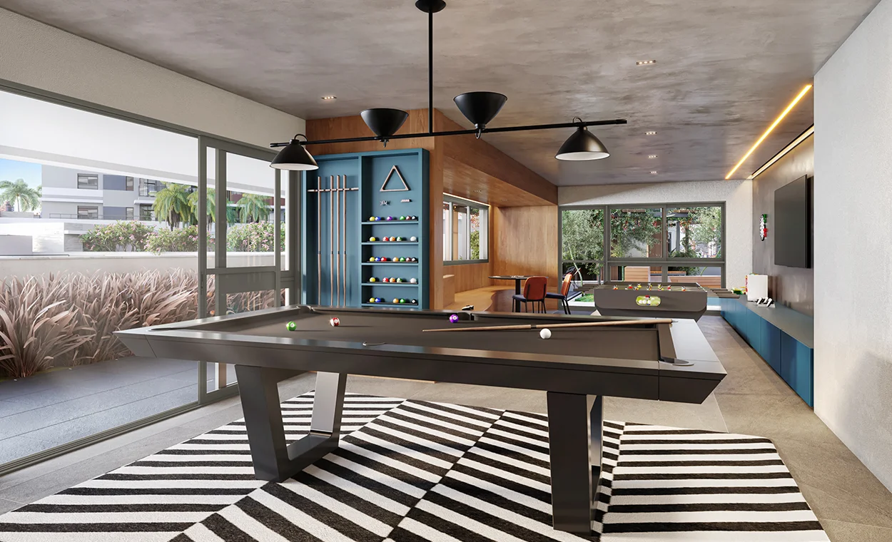 Perspectiva ilustrada do Salão de Jogos