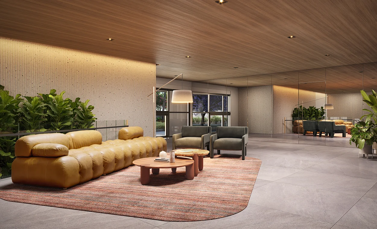 Perspectiva ilustrada do Hall da torre Valdeluna